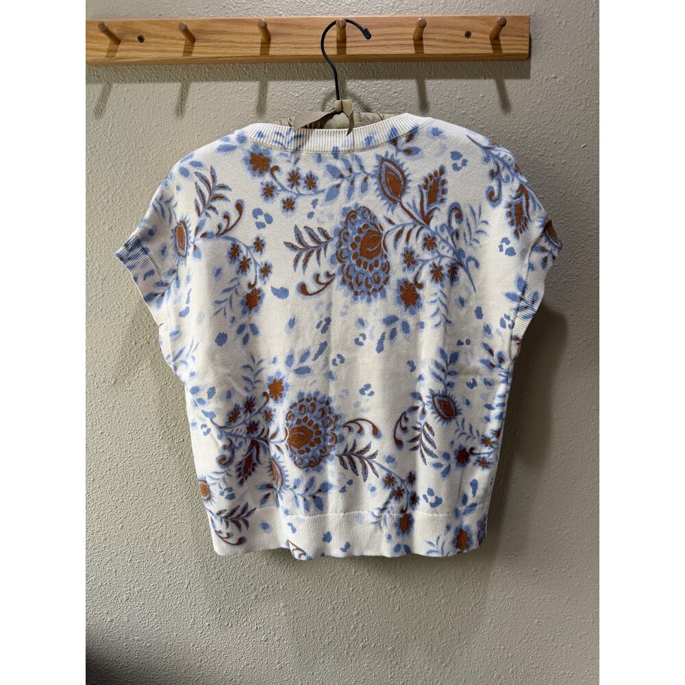 NEW WITH TAGS Loft Floral Refined Wedge Sweater Tee Ivory Brown Blue Size Small - Picture 3 of 8